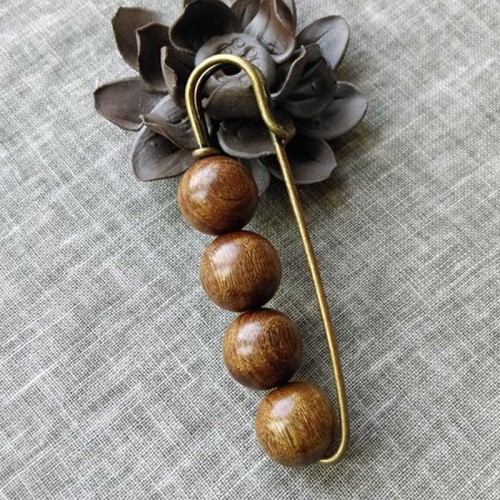 Vintage Sandalwood Agathis Ebony Beads Healing Brooch Vintage Sandalwood Agathis Ebony Beads Healing Brooch