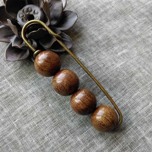 Vintage Sandalwood Agathis Ebony Beads Healing Brooch Vintage Sandalwood Agathis Ebony Beads Healing Brooch