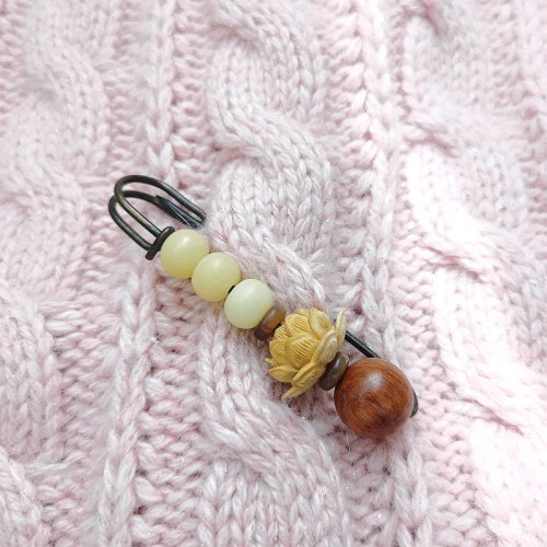 Vintage Bodhi Seed Boxwood Lotus Sandalwood Peace Brooch