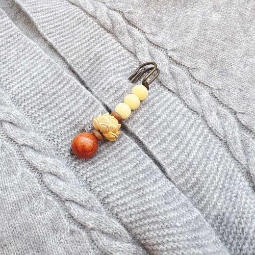 Vintage Bodhi Seed Boxwood Lotus Sandalwood Peace Brooch