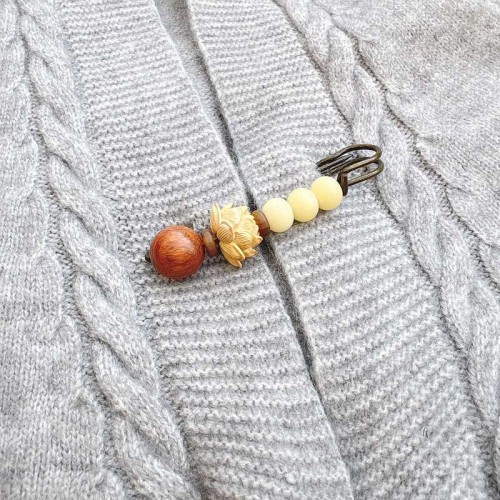 Vintage Bodhi Seed Boxwood Lotus Sandalwood Peace Brooch