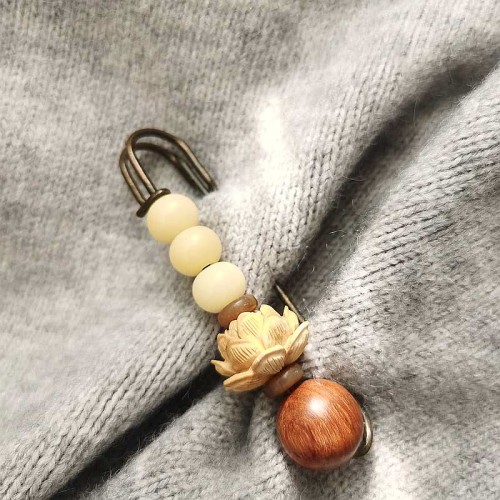 Vintage Bodhi Seed Boxwood Lotus Sandalwood Peace Brooch