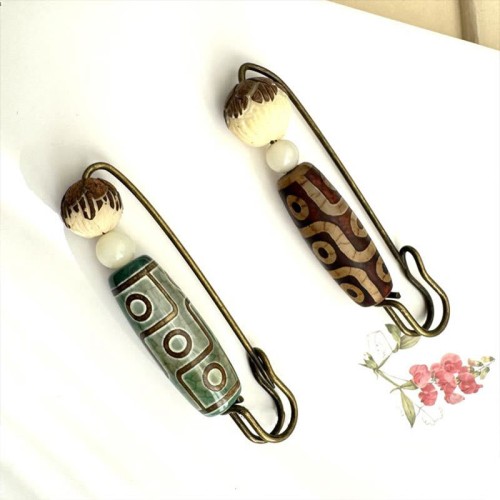 Nine-Eye Dzi Bead Bodhi Seed Lotus Protection Brooch Nine-Eye Dzi Bead Bodhi Seed Lotus Protection Brooch