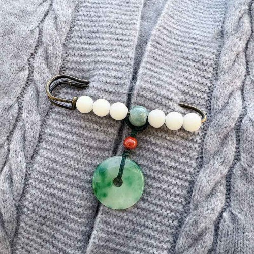 Bodhi Seed Jade Peace Luck Brooch