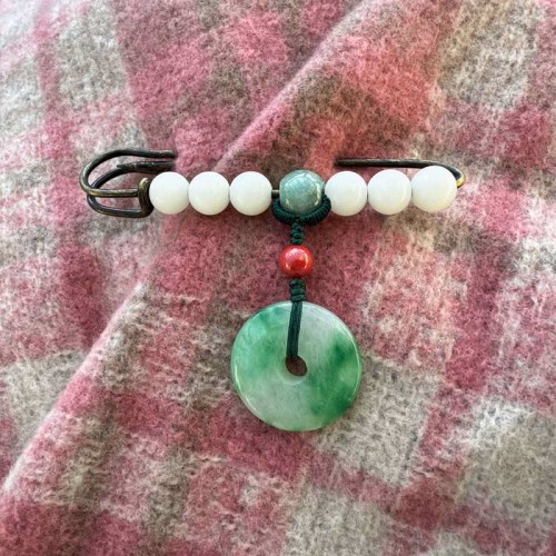 Bodhi Seed Jade Peace Luck Brooch