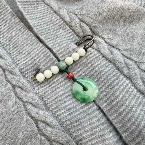 Bodhi Seed Jade Peace Luck Brooch