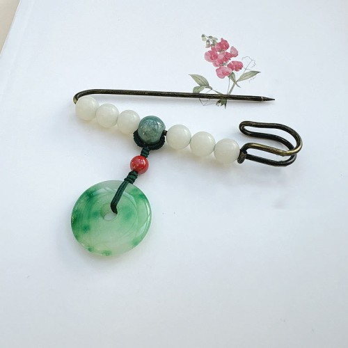 Bodhi Seed Jade Peace Luck Brooch