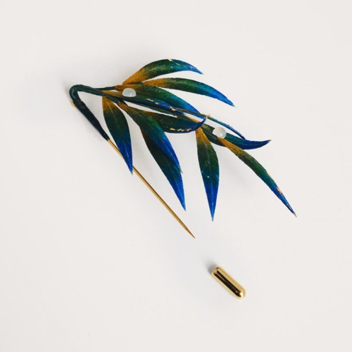 Handmade Velvet Mulberry Silk Green Yellow Blue Leaves Brooch Handmade Velvet Mulberry Silk Green Yellow Blue Leaves Brooch