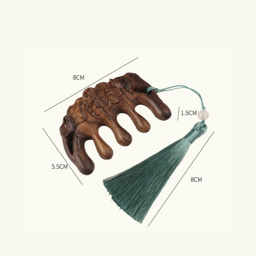 Green Sandalwood Plum Blossom Koi Fish Engraved Comb Green Sandalwood Plum Blossom Koi Fish Engraved Comb