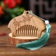 Green Sandalwood Fox Peony Lotus Engraved Comb