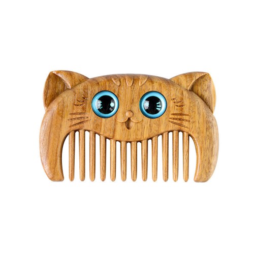 Simple Cat Pattern Green Sandalwood Portable Comb Simple Cat Pattern Green Sandalwood Portable Comb