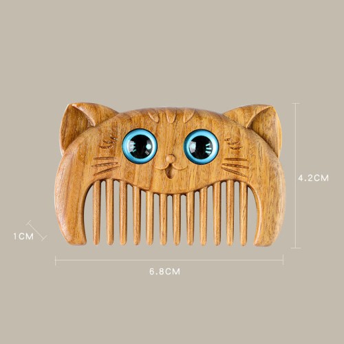 Simple Cat Pattern Green Sandalwood Portable Comb Simple Cat Pattern Green Sandalwood Portable Comb