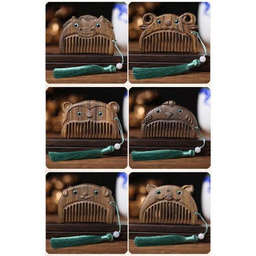 Chinese Zodiac Green Sandalwood Peace Mini Comb Chinese Zodiac Green Sandalwood Peace Mini Comb