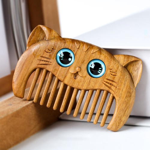 Simple Cat Pattern Green Sandalwood Portable Comb Simple Cat Pattern Green Sandalwood Portable Comb