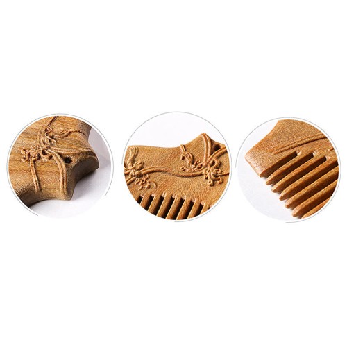 Green Sandalwood Flower Engraved Soothing Comb Green Sandalwood Flower Engraved Soothing Comb