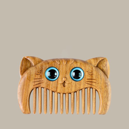 Simple Cat Pattern Green Sandalwood Portable Comb Simple Cat Pattern Green Sandalwood Portable Comb