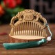 Green Sandalwood Fox Peony Lotus Engraved Comb