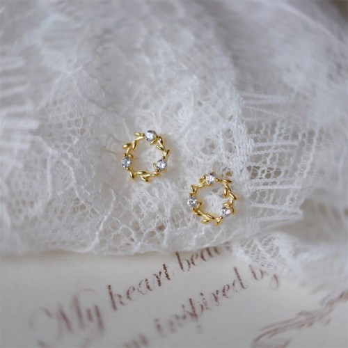 925 Sterling Silver Copper Wreath Blessing Flower Earrings 925 Sterling Silver Copper Wreath Blessing Flower Earrings