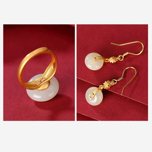 925 Sterling Silver Hetian Jade Lotus Luck Jewelry Set 925 Sterling Silver Hetian Jade Lotus Luck Jewelry Set