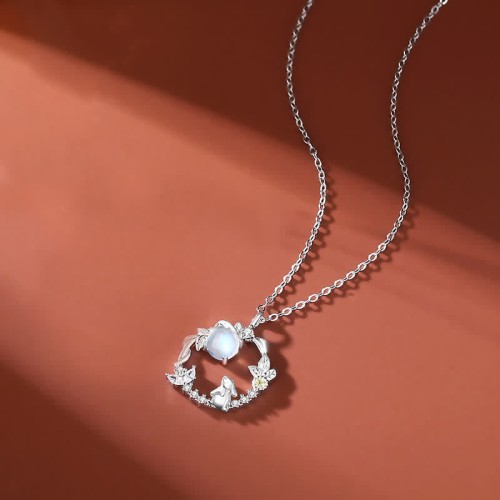 925 Sterling Silver Rabbit Moonstone Moon Flower Jewelry Set 925 Sterling Silver Rabbit Moonstone Moon Flower Jewelry Set
