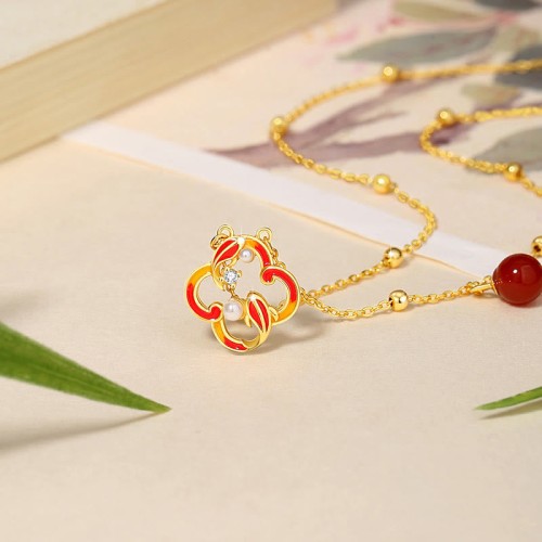 925 Sterling Silver Four Leaf Clover Koi Fish Red Agate Wealth Jewelry Set 925 Sterling Silver Four Leaf Clover Koi Fish Red Agate Wealth Jewelry Set