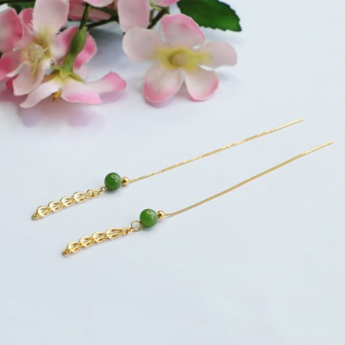 925 Sterling Silver Hetian Cyan Jade Phoenix Tail Drop Earrings 925 Sterling Silver Hetian Cyan Jade Phoenix Tail Drop Earrings