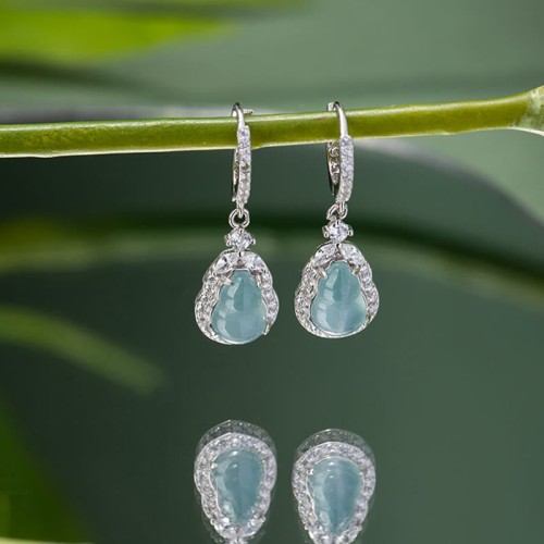 925 Sterling Silver Green Jade Gourd Abundance Earrings