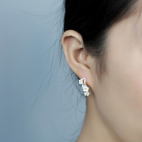 925 Sterling Silver Plum Blossom Floral Blessing Earrings 925 Sterling Silver Plum Blossom Floral Blessing Earrings