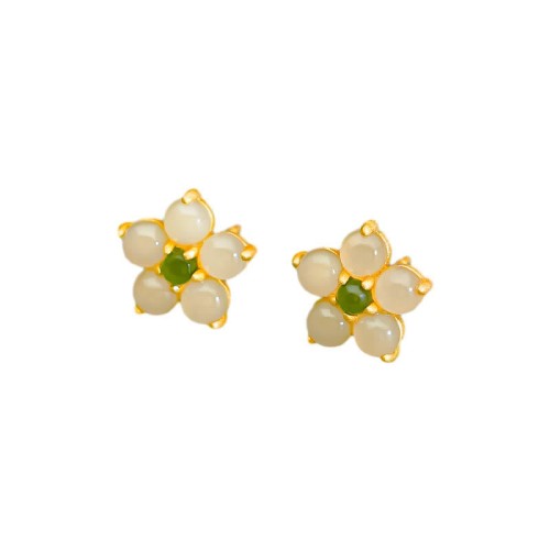 925 Sterling Silver Hetian Jade Luck Flower Stud Earrings 925 Sterling Silver Hetian Jade Luck Flower Stud Earrings