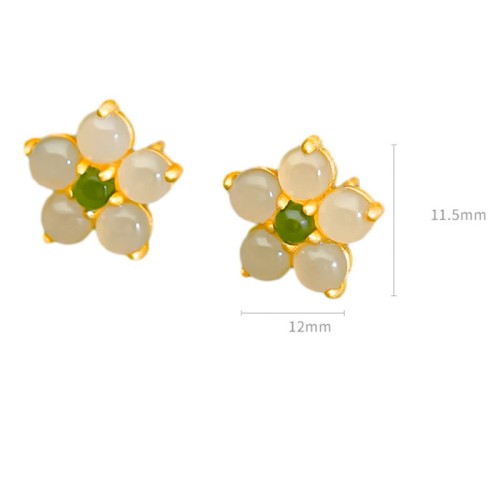 925 Sterling Silver Hetian Jade Luck Flower Stud Earrings 925 Sterling Silver Hetian Jade Luck Flower Stud Earrings