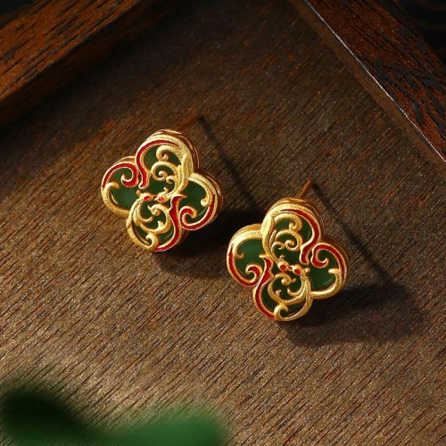 925 Sterling Silver Jade Four Leaf Clover Luck Earrings 925 Sterling Silver Jade Four Leaf Clover Luck Earrings