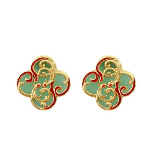 925 Sterling Silver Jade Four Leaf Clover Luck Earrings 925 Sterling Silver Jade Four Leaf Clover Luck Earrings