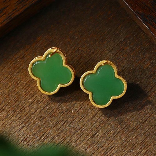 925 Sterling Silver Jade Four Leaf Clover Luck Earrings 925 Sterling Silver Jade Four Leaf Clover Luck Earrings