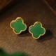 925 Sterling Silver Jade Four Leaf Clover Luck Earrings 925 Sterling Silver Jade Four Leaf Clover Luck Earrings