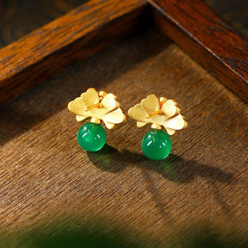 925 Sterling Silver Green Chalcedony Good Luck Lotus Stud Earrings 925 Sterling Silver Green Chalcedony Good Luck Lotus Stud Earrings