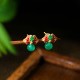 925 Sterling Silver Green Chalcedony Good Luck Lotus Stud Earrings 925 Sterling Silver Green Chalcedony Good Luck Lotus Stud Earrings