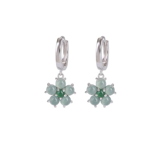 925 Sterling Silver Plated Gold Green Jade Flower Earrings 925 Sterling Silver Plated Gold Green Jade Flower Earrings