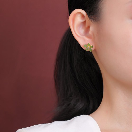 925 Sterling Silver Hetian Jade Abundance Luck Earrings