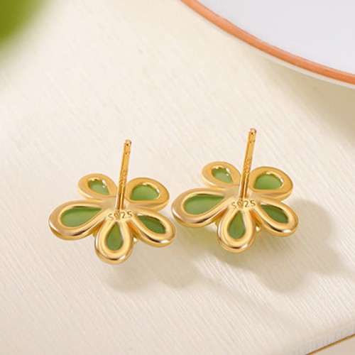 925 Sterling Silver Hetian Jade Abundance Luck Earrings