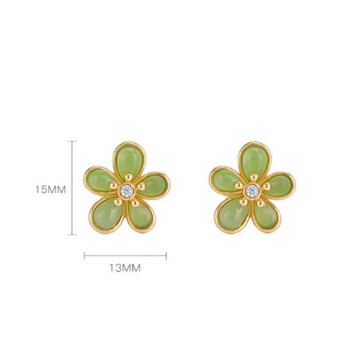 925 Sterling Silver Hetian Jade Abundance Luck Earrings