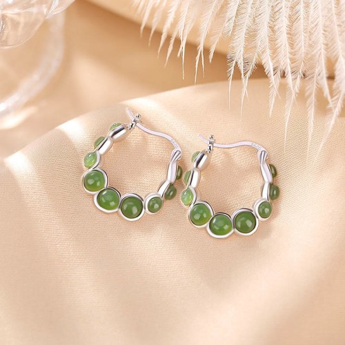 925 Silver Gold-Plated Hetian Cyan Jade Pea Earrings 925 Silver Gold-Plated Hetian Cyan Jade Pea Earrings