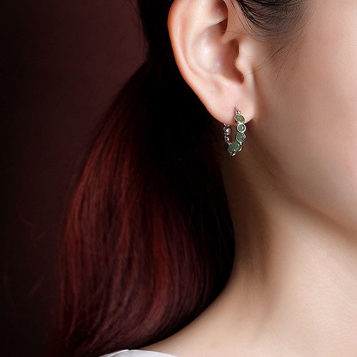 925 Silver Gold-Plated Hetian Cyan Jade Pea Earrings 925 Silver Gold-Plated Hetian Cyan Jade Pea Earrings