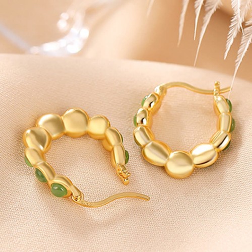 925 Silver Gold-Plated Hetian Cyan Jade Pea Earrings 925 Silver Gold-Plated Hetian Cyan Jade Pea Earrings