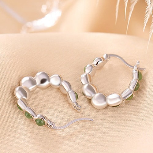 925 Silver Gold-Plated Hetian Cyan Jade Pea Earrings 925 Silver Gold-Plated Hetian Cyan Jade Pea Earrings