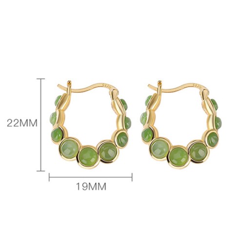 925 Silver Gold-Plated Hetian Cyan Jade Pea Earrings 925 Silver Gold-Plated Hetian Cyan Jade Pea Earrings