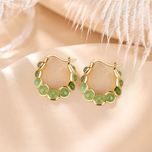 925 Silver Gold-Plated Hetian Cyan Jade Pea Earrings 925 Silver Gold-Plated Hetian Cyan Jade Pea Earrings