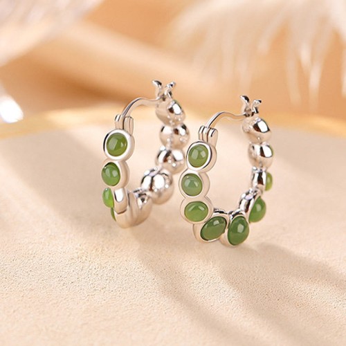 925 Silver Gold-Plated Hetian Cyan Jade Pea Earrings 925 Silver Gold-Plated Hetian Cyan Jade Pea Earrings