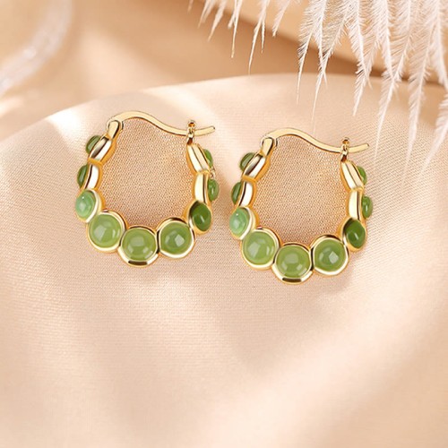 925 Silver Gold-Plated Hetian Cyan Jade Pea Earrings 925 Silver Gold-Plated Hetian Cyan Jade Pea Earrings