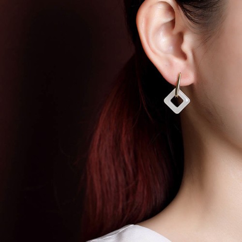 925 Sterling Silver Hetian Jade Geometric Square Earrings 925 Sterling Silver Hetian Jade Geometric Square Earrings