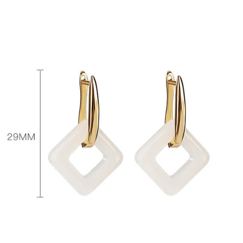 925 Sterling Silver Hetian Jade Geometric Square Earrings 925 Sterling Silver Hetian Jade Geometric Square Earrings